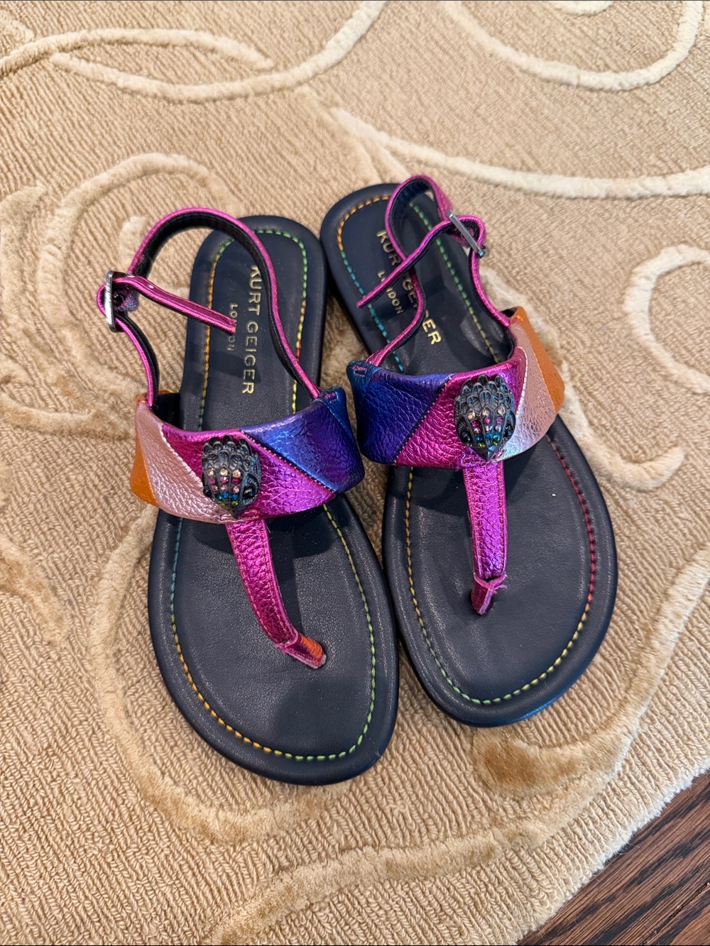 Girls Kurt Geiger Multicolor Metallic Leather Thong Sandals - Size 13M